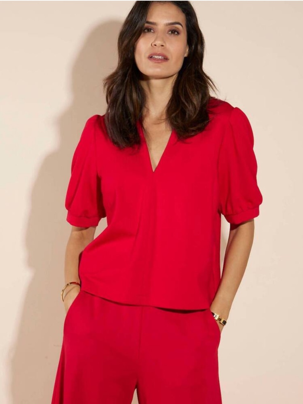 NWT JUDE CONNALLY Coco Jude Ponte Short Sleeve Top in Red Size XL